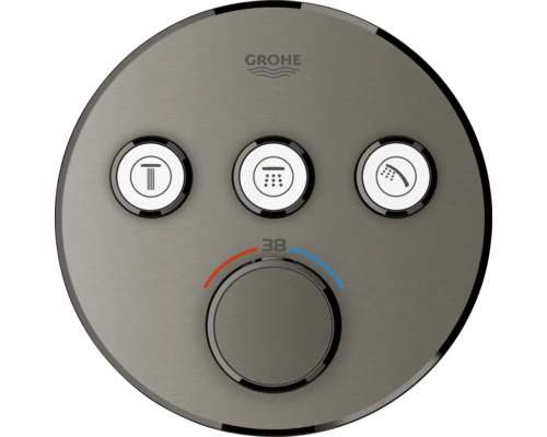 Logo Grohe. Podomietkový termostat Grohe SmartControl s ovládacími prvkami.
