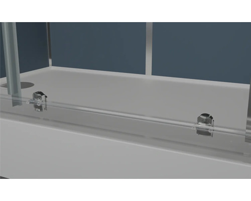 Detail sprchovacieho kúta s posuvnými dverami a upevňovacími prvkami