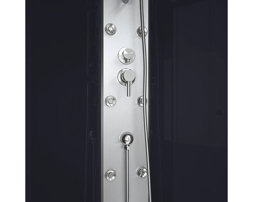 Sprchový panel s hadicou a rôznymi ovládacími prvkami