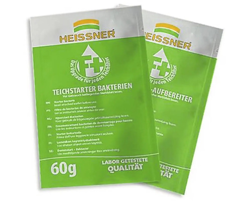 Dve balenia baktérií Heissner pre naštartovanie jazierka na úpravu vody, každé s hmotnosťou 60 gramov