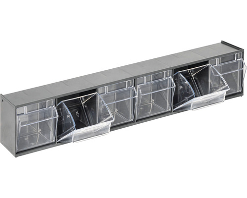 Zásuvkový regál s priehľadnými zásuvkami