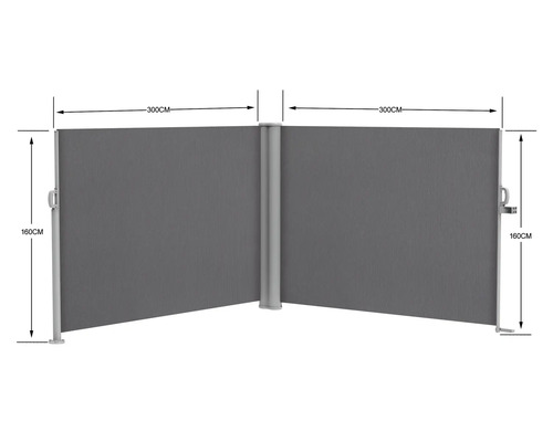 Výsuvná bočná markíza s rozmermi 160 cm na výšku a 300 cm na dĺžku