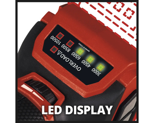 LED displej vŕtačky s indikáciou rýchlosti a varovaním pred preťažením