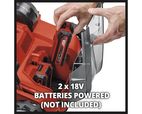 Akumulátorový záhradný stroj s dvomi 18-voltovými batériami, ktoré nie sú súčasťou dodávky