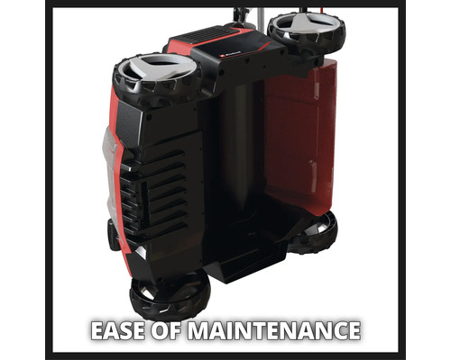 Detailný pohľad na akumulátorovú kosačku s dôrazom na jednoduchú údržbu.