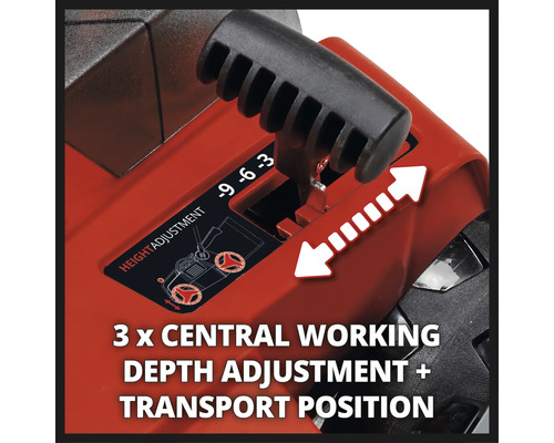 Nastavenie výšky s centrálnym nastavením hĺbky záberu a transportnou polohou