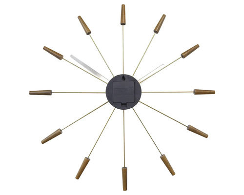 Nástenné hodiny s drevenými aplikáciami a ručičkami