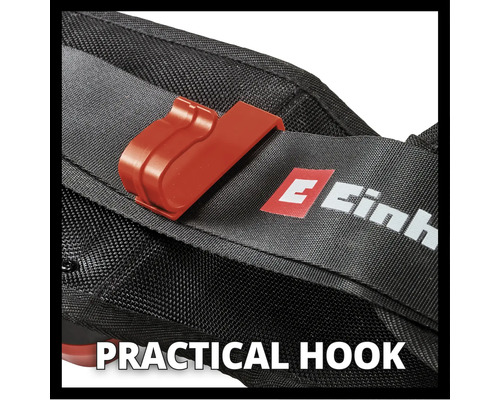 Detail brašne na náradie Einhell s praktickým hákom.