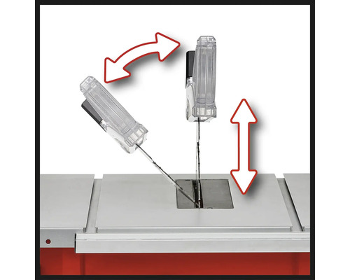 Pásová píla s otočným a výškovo nastaviteľným vedením pílového listu.