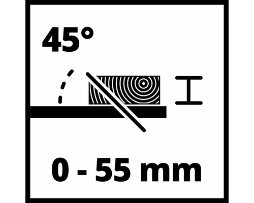 Symbol pre pokosový rez 45 stupňov a hĺbku rezu 0 až 55 milimetrov