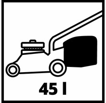 Symbol kosačky na trávu s objemom zberného koša 45 litrov