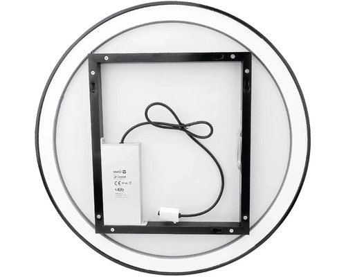 Zadná strana okrúhleho LED nástenného svietidla s rámom, upevnením a pripojovacím káblom