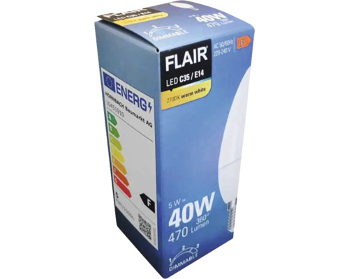 Balenie stmievateľnej LED žiarovky Flair C35/E14, 40 W, 470 lúmenov