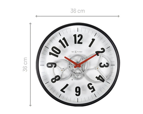 Nástenné hodiny s priemerom 36 cm s viditeľným mechanizmom