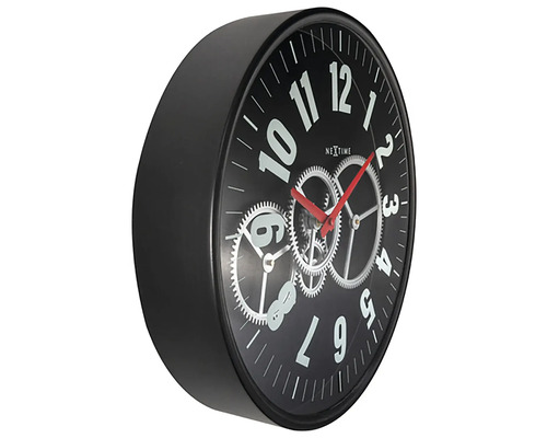 Nástenné hodiny Nextime s ozubenými kolesami a červenou ručičkou