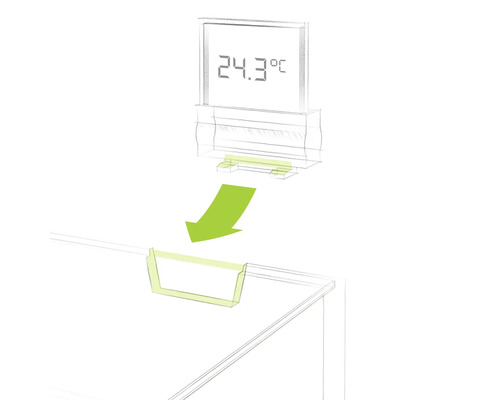 Ilustrácia akvária s ukazovateľom teploty a upevnením