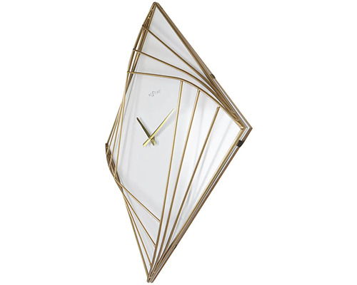 Nástenné hodiny s abstraktnými, zlatými kovovými podperami a ukazovateľom času