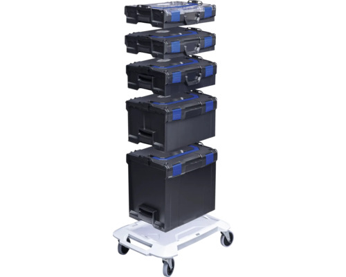 Stohovanie boxov na náradie na kolieskovej doske