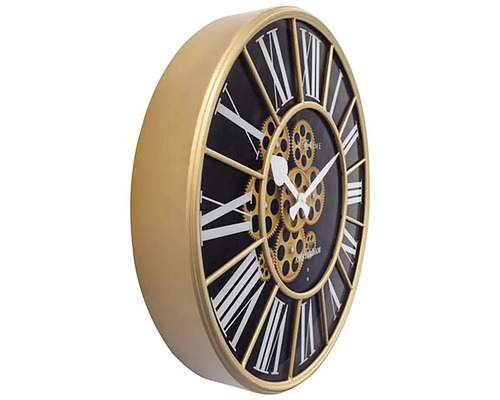 Dekoratívne nástenné hodiny s rímskymi číslicami a ozubeným mechanizmom