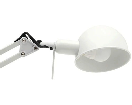 Biela stolná lampa s nastaviteľným ramenom a tienidlom