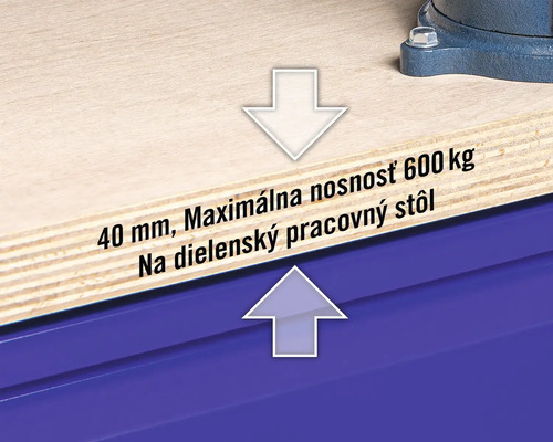 Detailný pohľad na dosku ponku s hrúbkou 40 milimetrov s maximálnou nosnosťou 600 kilogramov