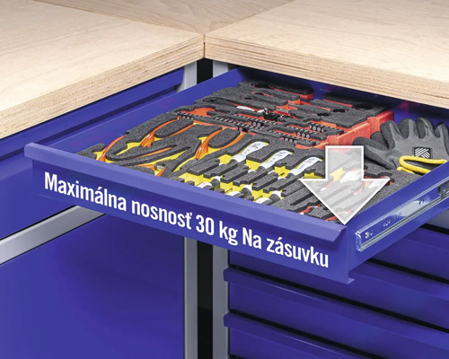 Otvorená zásuvka ponku s náradím a maximálnou nosnosťou 30 kilogramov