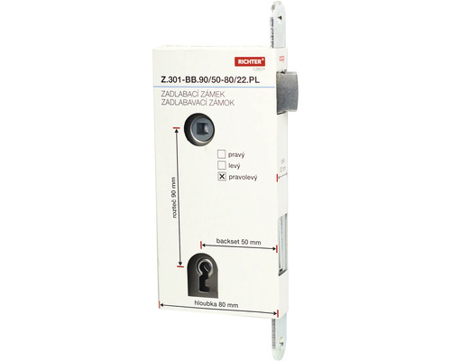 Zadlabací zámok Richter rozmery 90/50-80/22
