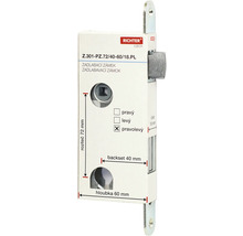 Zadlabací zámok Richter s rozmermi 72 mm, 40 mm, 60 mm a 18 mm