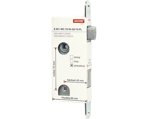 Zadlabací zámok Richter s technickými rozmermi