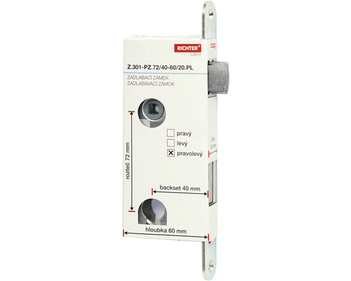 Zadlabací zámok Richter s rozmermi 72/40-60/20.PL
