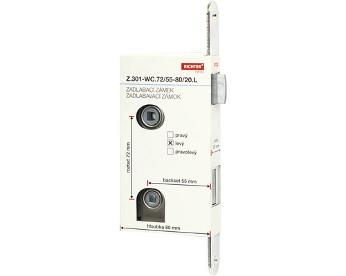 Zadlabací zámok s rozmermi 72/55/80/20 milimetrov