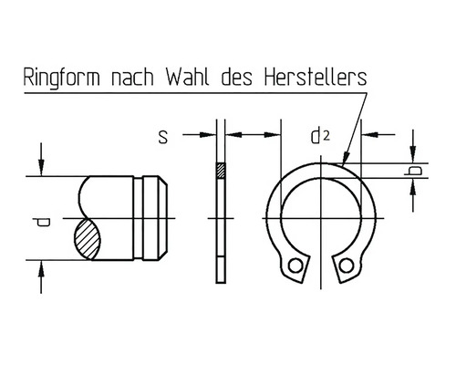 Technický výkres poistného krúžku na použitie s hriadeľom