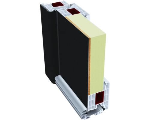 Priečny rez dverami s plastovým rámom a izolačným materiálom