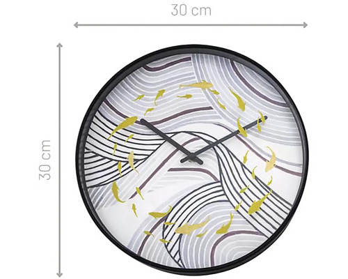 Okrúhle nástenné hodiny s priemerom 30 centimetrov s motívom rýb