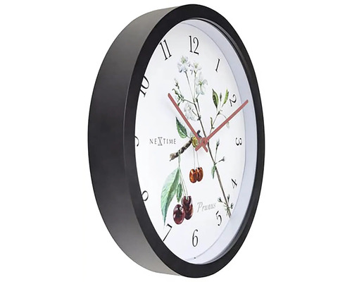 Nástenné hodiny s motívom čerešňových kvetov a čiernym rámom