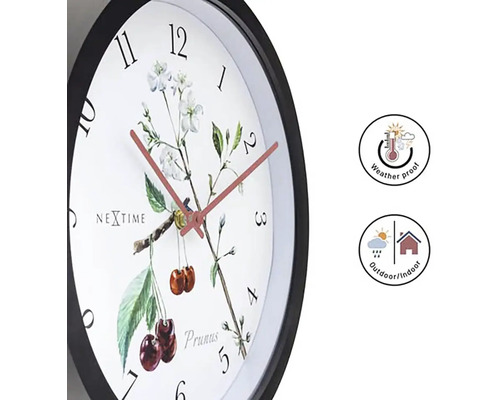 Nástenné hodiny Nextime s motívom čerešňových kvetov a puzdrom odolným proti poveternostným vplyvom pre vnútorné aj vonkajšie použitie