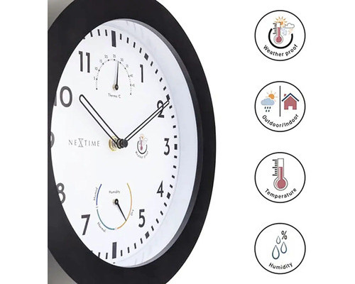 Nástenné hodiny s ukazovateľom teploty a vlhkosti