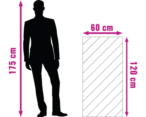 Rozmery: muž s výškou 175 centimetrov, doska s rozmermi 60 x 120 centimetrov