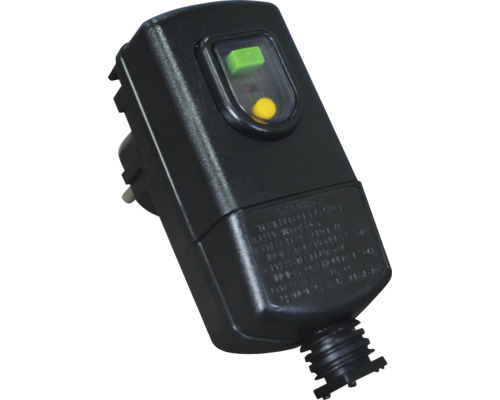 Čierny vonkajší transformátor s resetovacím tlačidlom