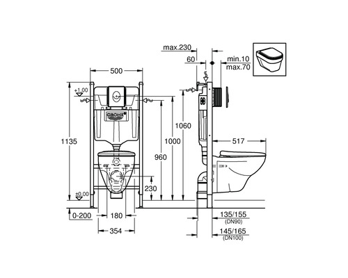 Technický nákres WC s rozmermi