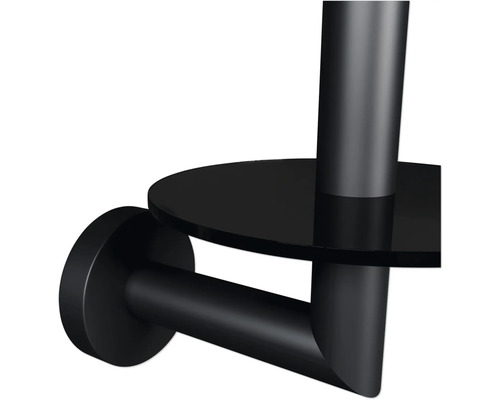 Čierny držiak toaletného papiera s poličkou na montáž na stenu