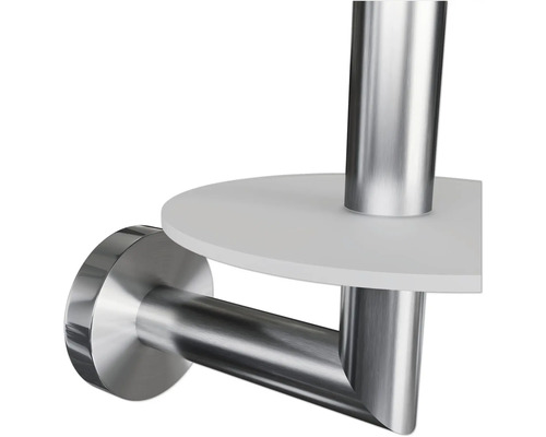 Kovový držiak toaletného papiera s poličkou