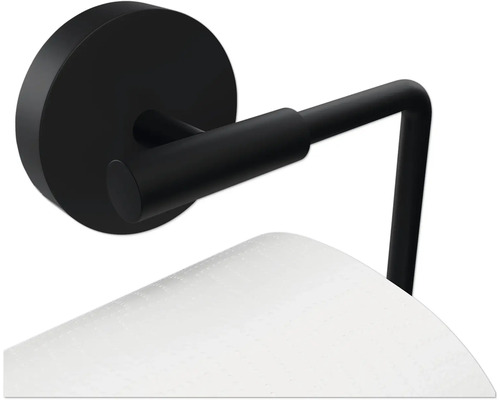 Čierny držiak toaletného papiera s rolkou papiera na montáž na stenu