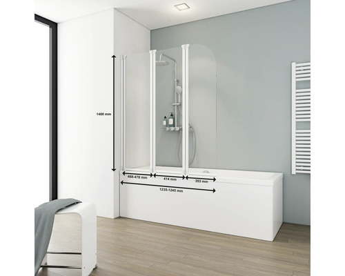 Vaňa s trojdielnou sprchovou zástenou s rozmermi