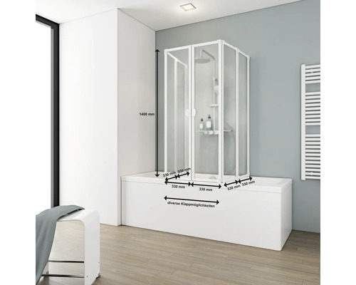 Vaňová zástena so sprchovou zástenou a rozmermi