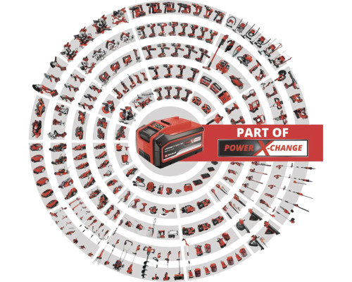 Batéria Einhell Power X-Change obklopená výberom náradia Einhell