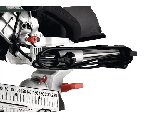 Detail pokosovej píly so stupnicou, káblom a prachovým vakom