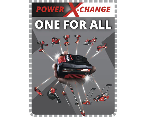 Akumulátor Einhell Power X-Change s rôznymi nástrojmi a záhradnou technikou