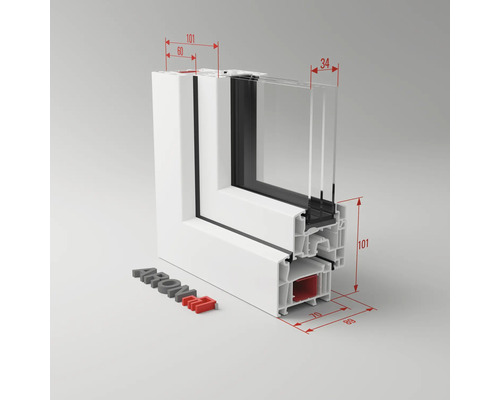 Priečny rez plastovým oknom s rozmermi