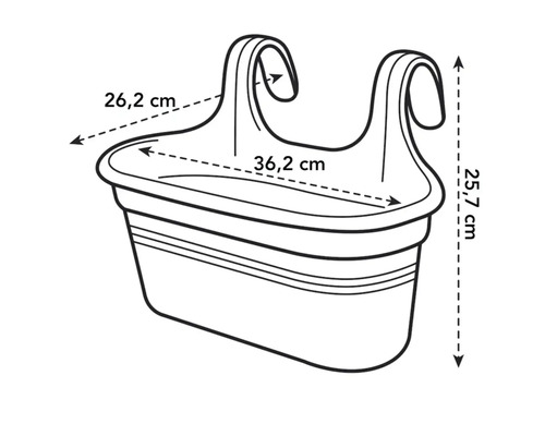 Ilustrácia balkónového kvetináča s rozmermi